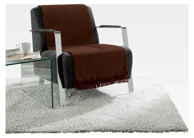 Produktbild von Sofaüberwurf, Sofaläufer, Sesselschoner Schoko 50x200 cm - anschmiegsam, temperaturausgleichend, mit Fransen