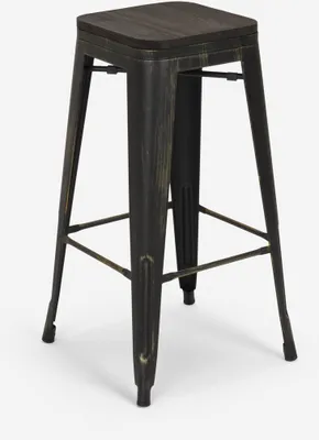 Image de tabouret design métal et bois hauteur 78cm style industriel pour bar cuisine brush up - wengé