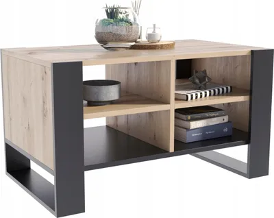 Produktbild von MATKAM Eleganter Couchtisch FIGA, H50 x B100 x T53,6 cm, mit praktischen Ablagen, funktionales Design (Artisan Eiche-Schwarz)