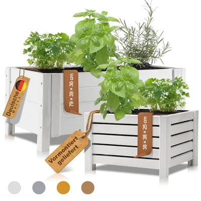 Produktbild von Blumenkasten aus Holz - Quadratisch Weiß 38x38x25cm - Pflanzkasten in 4 Farben und 2 Größen