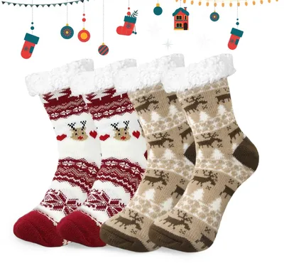 Produktbild von 2 Paar warme, rutschfeste Weihnachtssocken für Damen