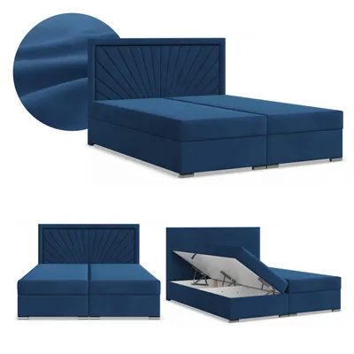 Produktbild von Boxspringbett 140x200 mit 2 Bettkästen, Kontinentales Bett mit Bonell Matratze, Doppelbett mit Kopfteil, Samtstoff, Blau Dunkelblau VICENZA 140 x 200