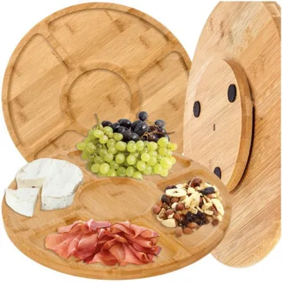 Produktbild von Ruhhy drehbares Serviertablett - Getrankebrett - Bambusholz - D33 cm - hellbraun