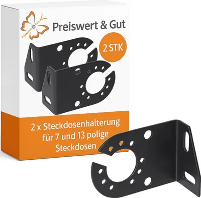 Produktbild von 2x Steckdosen Halterung 7 und 13 polige – Steckdosenhalterung Schwarz Anschrauben Anhänger Zubehör für Steckdose 12x8cm