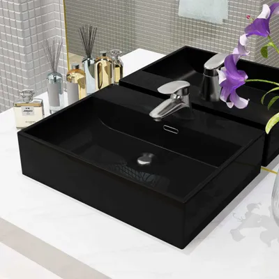 Produktbild von vidaXL Waschbecken mit Hahnloch Keramik Schwarz  51,5 x 38,5 x 15 cm