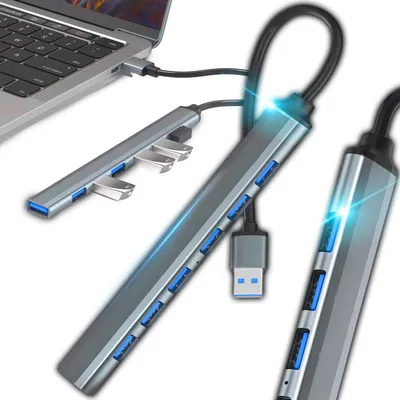 Produktbild von 5 Port USB 3.0 HUB Datenhub USB Erweiterung bis 5Gbit/s 6x Port Verteiler Dockingstation PC Computer Laptop Notebook Windows & Mac Silber Retoo