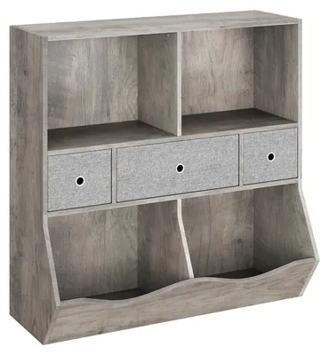 Imagen del producto de Estantería infantil con 4 compartimentos y 3 cajas con ruedas – Organizador para juguetes y libros (gris)