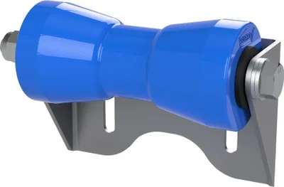 Image de Rouleau de quille en polyuréthane avec support U aide à la mise à l'eau des remorques de bateaux galvanisé SUPROD, 180 mm, bleu