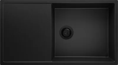 Produktbild von PRIMAGRAN Spülbecken Alles Schwarz 90x50cm, Granitspüle 1 Becken + Ablauf-Set, Küchenspüle ab 60er Unterschrank - Ibiza