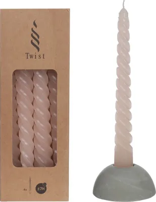 Produktbild von Spiralkerzen im Set mit 4 Stück, Höhe 19cm, in vielen Farben erhältlich | Twisted Candle, Farbe:Hellrosa
