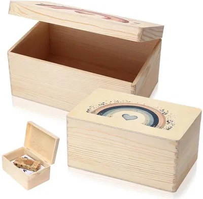 Produktbild von Holz-Schatzkästchen-Set mit 2 Holz-Boxen mit Deckel für Erinnerungen und Dekoration