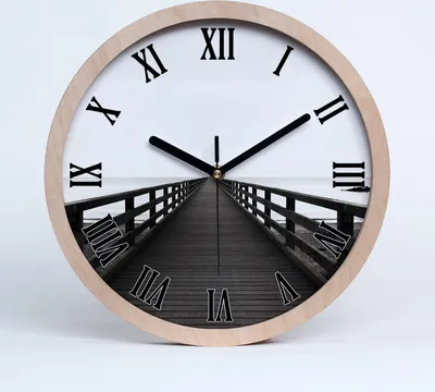 Produktbild von Holzuhr 25fi cm wanduhr - schwarze Spitzen - Holzsteg
