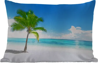 Produktbild von MuchoWow® Outdoor Kissen - Palme - Strand - Meer - Sommer - 50x30 cm - Wetterfest - Lounge Kissen - Sofa kissen - Wohnzimmer Dekoration