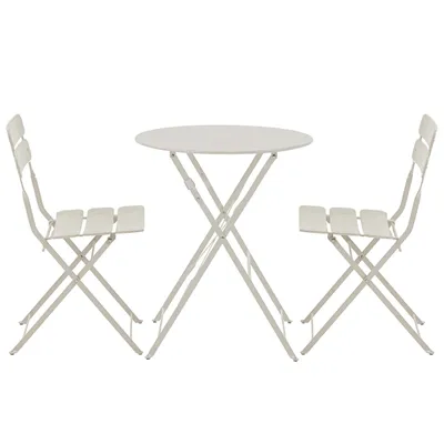 Immagine prodotto di Tavolo da giardino rotondo pieghevole e 2 sedie pieghevoli beige - Oviala Annecy