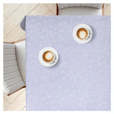 Produktbild von Graue PVC-Tischdecke abwischbar mit symmetrischen Geo-Formen, quadratische Wachstischdecke 140x140cm, wasserdichte Kunststoff-Tischdecke für Außenbereiche