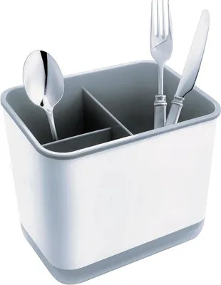 Image de Range-couverts multifonctionnel gris avec 3 compartiments, une grille d'aération et un bac de récupération