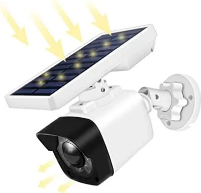 Produktbild von Dummy Kamera mit Solarlampe Aussen Bewegungsmelder, Solarbetriebene Attrappe Überwachungskamera IP IP66 wasserdicht Solarleuchte für Garten
