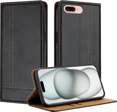 Image de Etui pour iPhone 8 Plus/7 Plus/6s Plus/6 Plus étui en cuir avec fonction stand noir