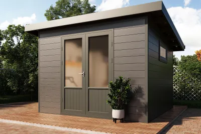 Produktbild von Wolff Finnhaus WPC Gartenhaus Terra 3030 Anthrazit/Hellgrau - 28 mm
