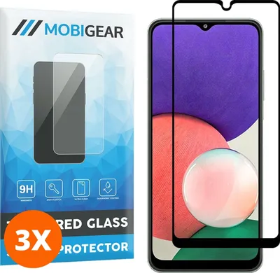 Produktbild von Mobigear Premium 9.98 Samsung Galaxy A22 5G Panzerglas Gehärtetes Glas Displayschutz - Hüllenfreundlich - Schwarz (3er Pack)