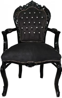 Produktbild von Casa Padrino Barock Esszimmer Stuhl Schwarz / Schwarz mit Armlehnen und Bling Bling Glitzersteinen - Limited Edition