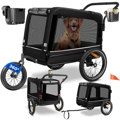 Produktbild von KESSER® Hundeanhänger Boxer 3-in-1 Hundebuggy & Jogger Fahrradanhänger groß ca. 240 Liter Volumen, gefedert, 360° Grad Vorderrad, 600D Oxford Canvas, SmartSpace Concept, maximale Belastbarkeit: 40 kg