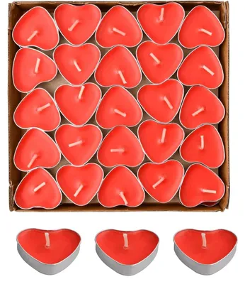 50 herzförmige Teelichter, unparfümiert, rot, romantisch