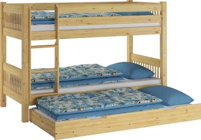 Produktbild von Etagenbett hoher Bettabstand massive Kiefer Zubehör wählbar Liegefläche 90x200 V-60.12-09Ni100Rollrost und Gästebettkasten inkl.