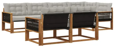 Produktbild von vidaXL Outdoor-Sofagarnitur mit Kissen 7 pcs Natürlich und Hellgrau