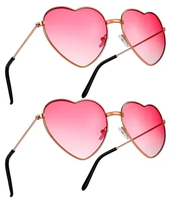 Produktbild von 2er Set Herz Sonnenbrille, Damenbrille im Retro-Stil, Kostümbrille für Festivals, rosa Herzbrille, Accessoires für die 60er-70er-80er-90er Jahre, geeignet für Reisen, Fotografie und Partys