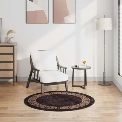 Image de vidaXL Tapis Lavable Noir et Or φ120 cm Antidérapant