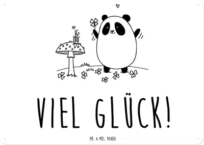 Produktbild von Mr. & Mrs. Panda tafel Panda Glück DIN A6 - Weiß - Geschenk, Blechschild, Schild, Türschild, Wandbild, Retro