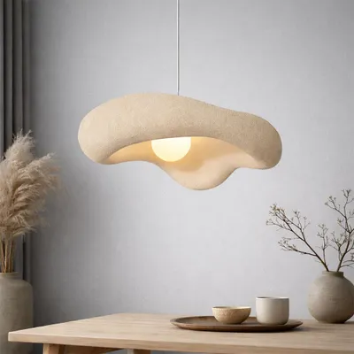 Obrázok produktu pre Závesná lampa Milton & Oldbrook Japandi, Ø 50 cm, Zenica, béžová, vzhľad kameňa