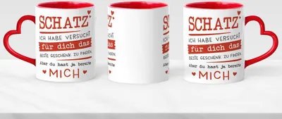 Produktbild von Tasse Schatz ich habe versucht für dich das beste Geschenk zu finden Herz-Henkel Geschenkidee Liebe SpecialMe® rot Herz-Tasse