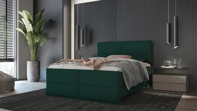 Produktbild von SALES LEADER Boxspringbett BERN 180x200 cm Polsterbett mit zwei Bettkästen, Komplett-Set mit Matratze und Topper (4cm), Dunkelgrün, Bett Stoff ELEMENT 12