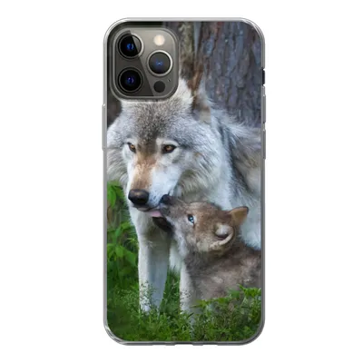 Produktbild von MuchoWow® Handyhülle Schutzhülle Hülle für iPhone 12 Pro Wolf - Moos - Wald - Welpe Silikon Softcase Handy Hülle - Abdeckung