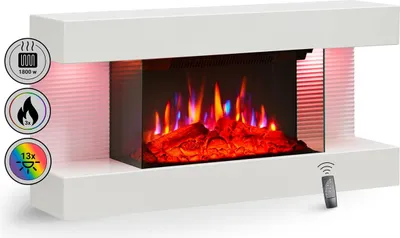 Zdjęcie produktu dla Elektryczny kominek ścienny BALDERIA Ida – moc grzewcza do 1800 W, efekt płomienia 3D, biały