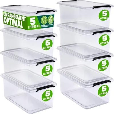 Immagine prodotto di DEUBA® 8x Contenitore Trasparente 5L con Coperchio BPA Free Scatole Impilabili Scatola Organizer Cucina Congelatore Contenitori Plastica Box Frigo