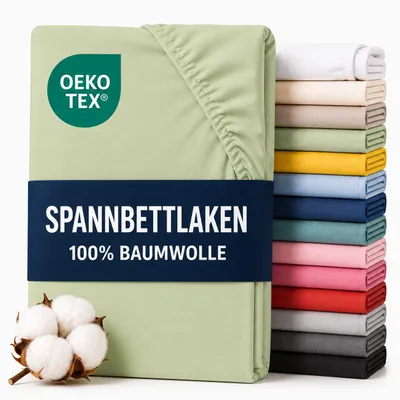 Produktbild von Komfortec Jersey Spannbettlaken 200x200 cm, 100% Baumwolle, Grün, KI-generiertes Bild