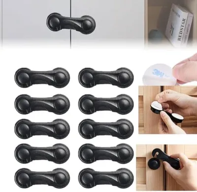 Produktbild von PolkaHome® 10 Stück Kindersicherungsschlösser – Selbstklebende Baby-Sicherheitsschlösser für Schränke, Schubladen, Kühlschränke, Schwarz