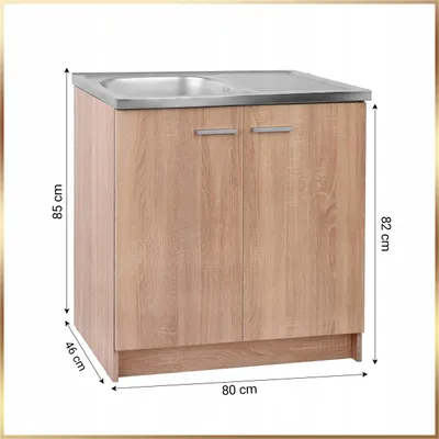 Image de Stamar | Ensemble d'armoires de cuisine, avec évier et robinetterie, meubles suspendus et meubles bas de cuisine, chêne Sonoma