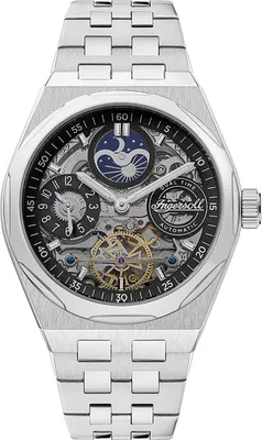 A close-up studio shot of a men's automatic watch with a skeleton dial.
