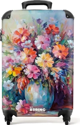 Produktbild von NoBoringSuitcases.com® Koffer Handgepäck Trolley Rollkoffer Kleine Reisekoffer mit 4 Rollen - Blumen - Kunst - Malerei - Frühling - Blumenstrauß - Cabin Size < 55x40x23 cm & 55x40x20 cm - Fotokoffer - Kabinenkoffer - BoardgepäckHandgepäck Koffer 55x35x20 cm, 36L,