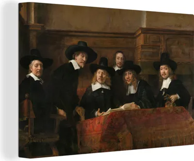 Produktbild von OneMillionCanvasses® - Leinwandbilder - 140x90 cm, Die Stahlmeister - Gemälde von Rembrandt van Rijn, Wandbilder Kunstdruck Wanddekoration - Foto auf Leinwand - Gemälde auf