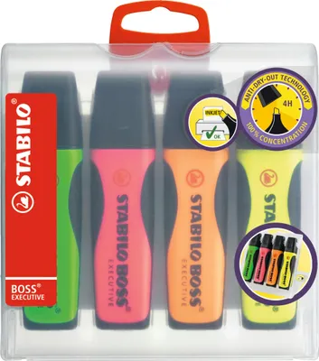 Produktbild von Premium-Textmarker - STABILO BOSS EXECUTIVE - 4er Pack - grün, pink, orange, gelb