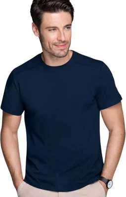 Produktbild von Dekoriertes Herren-T-Shirt, 95% Baumwolle, 5% Elasthan, unbedruckt, einfarbig, 180g/m2, Farbe dunkelblau, Größe 2XL