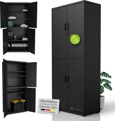 Produktbild von Juskys Aktenschrank Metall 180x80x40 cm, abschließbar mit 3 Böden – Schwarz