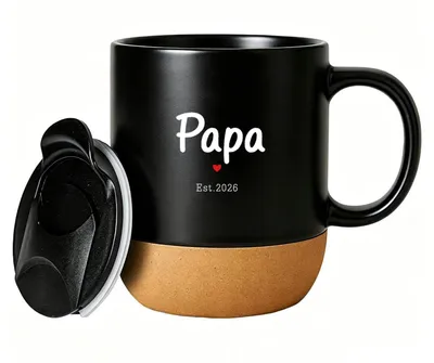 Zdjęcie produktu dla Filiżanka do kawy z pokrywką i podstawką, 400 ml, czarna, ceramiczna