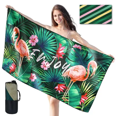 Obrázok produktu pre joyoldelf Plážový uterák z mikrovlákna, osuška – 180x90 cm. Rýchloschnúce plážové uteráky, veľké, ľahké a tenké, prenosné uteráky z mikrovlákna, bez piesku – Flamingo (180 x 90 cm)