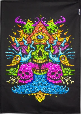 Produktbild von PSYWORK Schwarzlicht Stoffposter Neon "Devil Water Skull", 0,5x0,7m